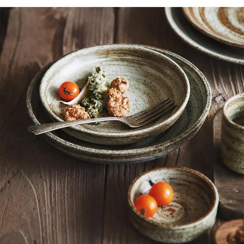 일본 수제 석기 식기 접시와 그릇 레트로 세라믹 디너  - Home Cooking Japanese 리뷰 및 가격