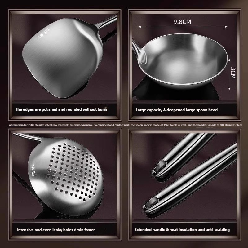 식품용 스테인리스 스틸 웍 주걱 금속 주방기구 슬롯형  - Home Cooking Utensil Set 리뷰 및 가격